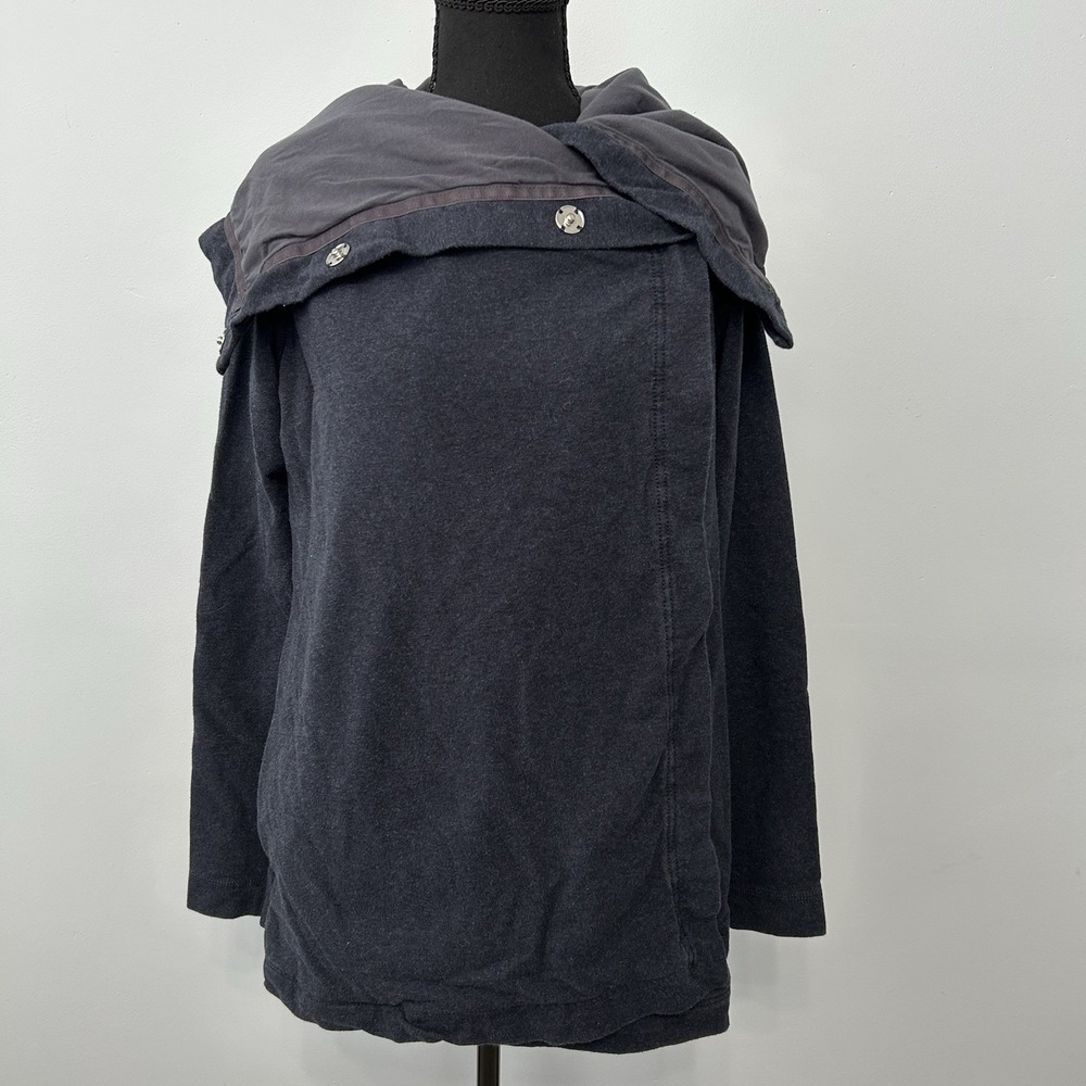 Lululemon Savasana Wrap Jacket Navy blue w/ Pockets Sz‎ 6 cowl neck Snap Buttons